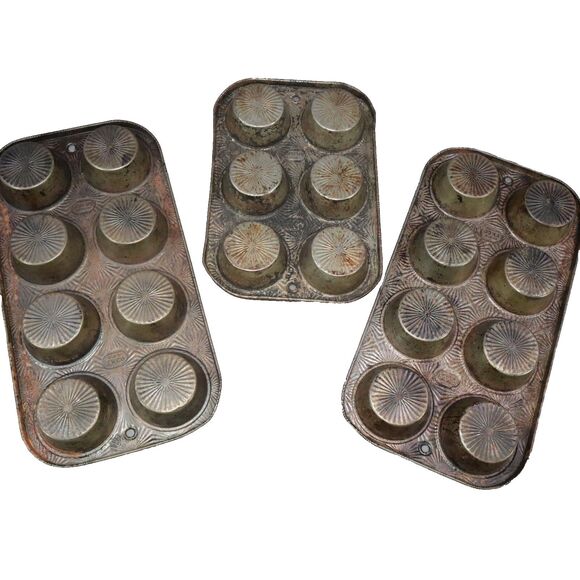 Muffin Pans Set of 3 EKCO (2) 8 count (1) 6 count Starburst Pattern Oven x - Picture 2 of 11